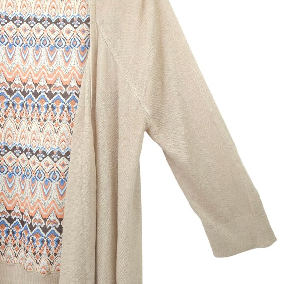 Chicos Open Front Cardigan Womens Size 1 US M/8 Sweater Tan Geometric Back - Picture 12 of 16